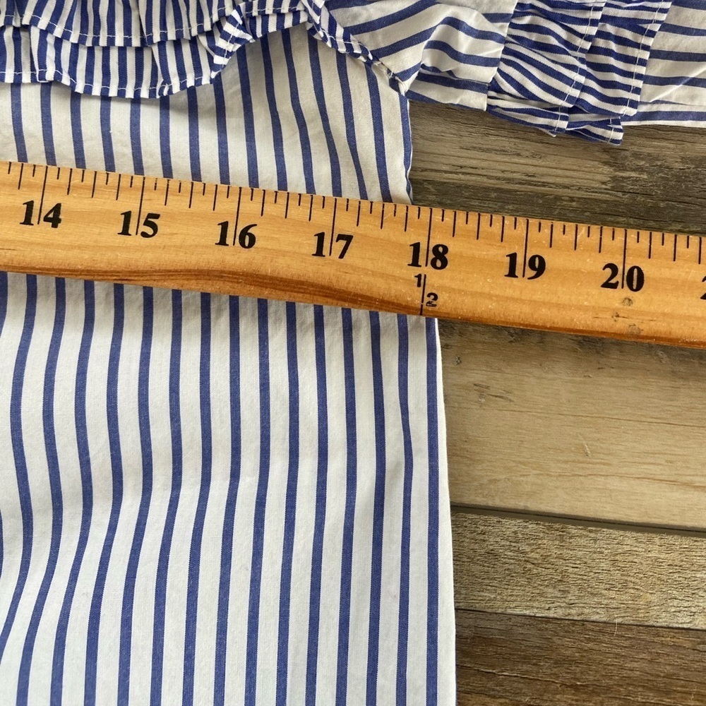 J. Crew Women's Boho Top Stripe Ruffle Size 0 Oversized White & Blue Long Sleeve - Picture 5 of 10